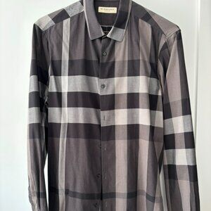 Burberry London Check Button-Down Shirt — Charcoal/Grey